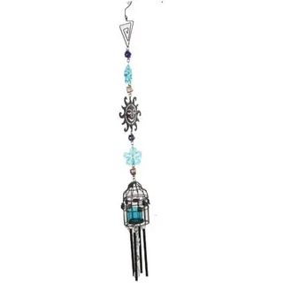 DONREGALOWEB Hängeschild für Tür oder Dach aus Metall, mit Kerzenhalter und Sonnen aus Metall und PVC, 10 x 90 cm hoch, in Blau