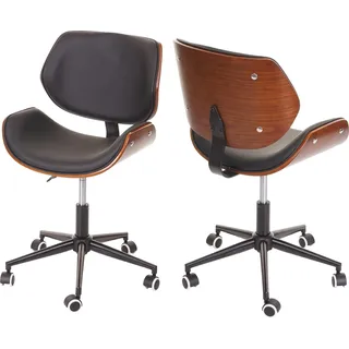 Bürostuhl HWC-G25, Drehstuhl Schreibtischstuhl, Bugholz Walnuss-Optik Retro drehbar höhenverstellbar MVG  schwarz-braun - Braun