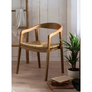 Esszimmerstuhl SIT, beige (natur, natur, natur), B:55cm H:75cm T:58cm, Geflecht Rattan, Massivholz, Stühle, Esszimmerstuhl, mit Rattan Sitzfläche, Armlehnstuhl in geschwungener Form
