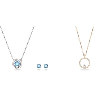 Swarovski: Schmuckset für Damen, formelle Anlässe - Sparkling Dance Kollektion, Rund, Blau, Rhodiniert & Creativity Anhänger, Rund, Weiß, Roségold-Legierungsschicht