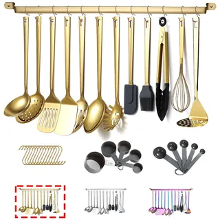 Kyraton Gold Küchenutensilien Set 37 teilig Edelstahl Kochlöffel Spülmaschinenfest Gold/Weiß