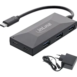 InLine USB 3.2 Gen 1 OTG Hub, USB Typ-C zu 3 Port Typ-A und 2 Port Typ-C, mit 3A Netzteil, schwarz