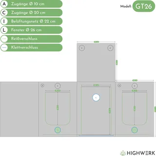 HIGHWERK Growzelt 140 x 140 x 200 cm, Indoor Grow tent, schwarz grün, Homegrow, Growschrank, Pflanzenzelt - Schwarz, Grün