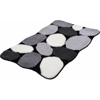 Kleine Wolke Badematte "Stone" Höhe 15 mm rutschhemmend beschichtet fußbodenheizungsgeeignet Badteppich, Stein Optik, Hoch-Tief Effekt, waschbar, schwarz