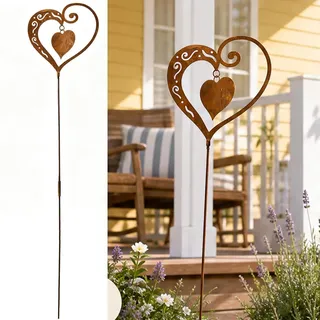 WRQIOO Gartenstecker Rost Herz, Gartenstecker Metall, Gartendeko Rost für Draußen, Rostdeko Garten-Deko, Edelrost Garten-Stecker, Gartendeko Rostoptik, Rost Deko für Garten Terrasse Balkon