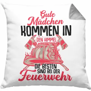 Trendation Feuerwehr Frau Kissen mit Füllung 40x40 Geschenk Frauen Feuerwehrfrauen Spruch Geschenkidee (Grau)