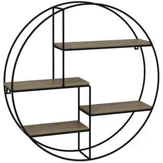 Vicco Wandregal Fyrk Eiche 55 x 55 cm Rund , Eichefarben , Holzwerkstoff , 4 Fächer , 55x55x11 cm , Wohnzimmer, Regale, Wandregale
