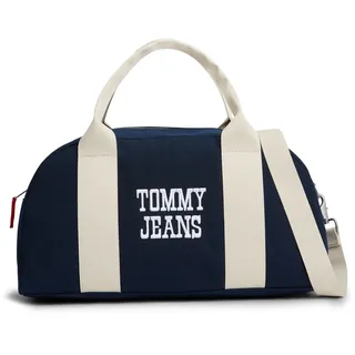 Weekender TOMMY JEANS "TJM BOLD VARSITY DUFFLE", Gr. B/H/T: 46,5cm x 25cm x 23,5cm, nachtblau, Textil, Taschen Weekender, Unisex Umhängetasche, Henkeltasche mit Kontrastbesatz