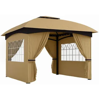 Outsunny Pavillon 3,4 x 3,4 m , Beige , Metall , 335x285x335 cm , Sonnenschutz, Pavillons