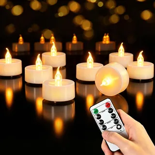 cimetech 12 Led Teelichter mit Timer Fernbedienung Flammenlose Led Kerzen Halloween Deko Teelichter für Zuhause, Zimmer, Tisch, Herbstdeko, Weihnachtsdeko