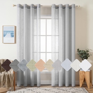 MIULEE 2er Set Voile Vorhang Sheer Leinenvorhang mit Ösen Transparente Leinen Optik Gardine Ösenschal Wohnzimmer Fensterschal Lichtdurchlässig Dekoschal Schlafzimmer 140x200cm (B x H) Hellgrau