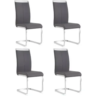 Flieks Freischwinger 4er Set Kunstleder Grau Metallgestell 120kg , Leder , 42x100x54 cm , Esszimmer, Stühle, Schwingstühle