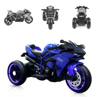 Moni Kinder Elektromotorrad Ninja, drei Kunststoffräder, LED-Beleuchtung, Mp3 - Blau