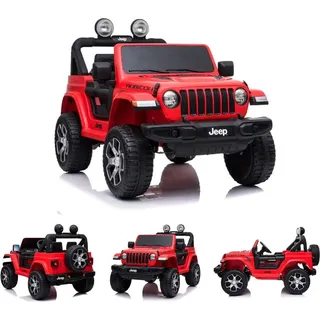 ES-Toys Kinder Elektroauto Jeep Wrangler Rubicon EVA Reifen Allrad lizenziert rot - Rot