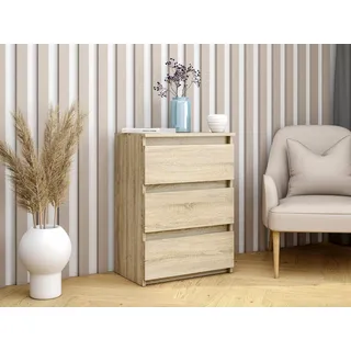 BEAUTYSOFA Modern Kommode CLASSIC - Klein Sideboard - 50cm mit 3 Schubladen & Grifflosen Fronten (Sonoma Eiche) - Braun