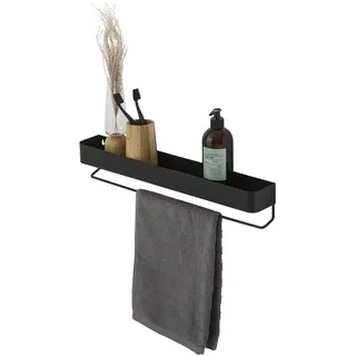 Sealskin Brix Handtuchhalter mit Ablage, Badablage mit integrierter Handtuchstange, Wandregal und Halterung für Handtuch, Metall, Breite: 55 cm, Farbe: Schwarz, ideal für Bad und Küche