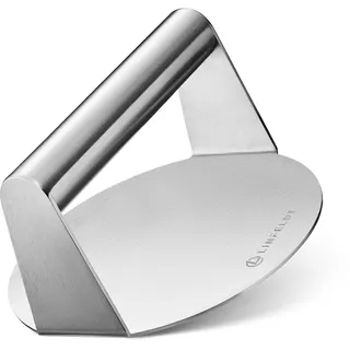 LINFELDT Burger Smasher 100% Edelstahl - ⌀14 cm Antihaftfläche Guter Druckpunkt Gutes Smashen - Smash Burgerpresse - Rostfreier Burgersmasher Grill & Pfanne
