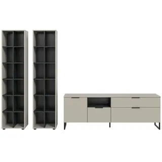 xonox.home – Wohnkombination Noida 305x192x41 cm in Kaschmir Nachbildung und Schwarz – Große Wohnwand-Kombination für Dein Wohnzimmer – stilvoll & vielseitig nutzbar