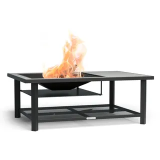 Blumfeldt Merano Avanzato L Feuerschale - 3-in-1 Feuerschale mit Grillrost & Tisch, robuster Stahlrahmen, Terrazzo-Tischplatte, inkl. Funkenschutz, Schürhaken & Deckel, für Garten & Terrasse