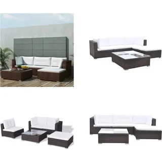 vidaXL 5 tlg. Garten Lounge Set mit Kissen Poly Rattan Braun - Garten Sofagarnitur - Garten Sofagarnituren - Gartensofa Set - Gartenmöbel Set - Braun