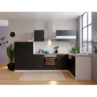 Respekta Winkelküche L-Form 310 x 172 cm Schwarz-Weiß-Butcher Nussbaum