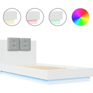 vidaXL Bettgestell mit Kopfteil und LED-Leuchten Weiß 100x200 cm - Weiß