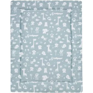 Alvi Krabbeldecke Zootiere puderblau - Blau | 100 x 135 cm, waschmaschinen- und trocknergeeignet, weich und bequem mit bunten Motiven für Babys