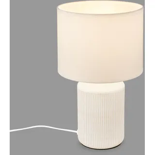 Briloner Ino Tischlampe Stoffschirm, Kabelschalter, Keramikfuß, Weiß