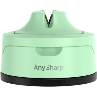 AnySharp Evo Messerschärfer & Messerschleifer mit verstärktem PowerGrip Saugnapf, Wolframkarbid-Schärfsystem mit Metall-Auffangbehälter, für Küchenmesser, Wellenschliff & Gehärteten, Mintgrün