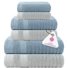 Casa Copenhagen Elegance 6-teiliges Handtuchset, Grauviolett + Staubblau, 550 g/m2, 2 Badetücher, 2 Handtücher, 2 Waschlappen aus weicher ägyptischer Baumwolle für Badezimmer, Küche und Dusche