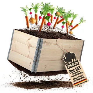 3 Stück Hochbeet für Garten Holz Beet Hochbeete-Kit Palettenrahmen 120x80cm - Braun