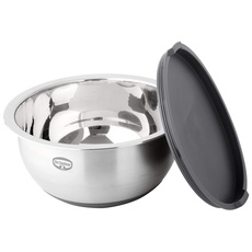 Bild Rührschüssel Exclusive, in Silber Ø 24 cm, 5 Liter Küchenschüssel, Salatschüssel mit rutschfestem Silikonboden, hochwertige Teigschüssel aus Edelstahl (Farbe: Grau-Braun/Silber)