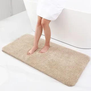 Homaxy Badezimmerteppich rutschfest Waschbar Badematte Weich Flauschig Badteppich Shaggy Hochflor Mikrofaser Badvorleger – 60 x 120 cm, Beige