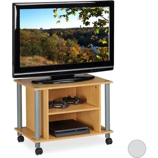 Relaxdays TV Tisch mit Rollen 45 x 60 x 40 cm Hellbraun Holz