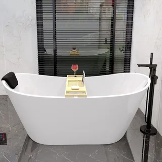 Freistehende Badewanne ROSSA 170x80 + Bambus Badewannenablage | Ablauf Klick-Klack im SET!