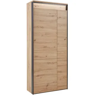 Voleo Garderobenschrank , Schwarz, Eiche Artisan , Holzwerkstoff , 5 Fächer , 87.7x200x37.8 cm , Beimöbel erhältlich, griffloses Öffnen, Typenauswahl , Garderobe, Garderoben-Sets & Garderoben-Serien, Garderoben-Serien