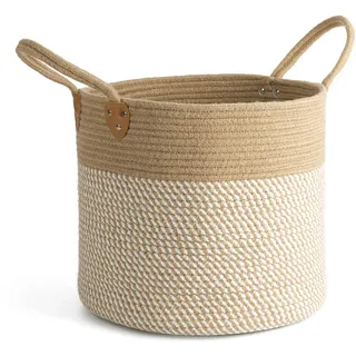 CHICVITA Großer Jutekorb, gewebter Aufbewahrungskorb mit Griffen, Jute-Wäschekorb, Spielzeug, Handtücher, Deckenkorb, Heimdekoration, Weiß, 35,6 x 35,6 x 30,5 cm