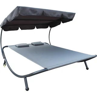 XXL Doppelsonnenliege mit Dach Kopfkissen Gartenliege Relaxliege Sonnenliege Steingrau