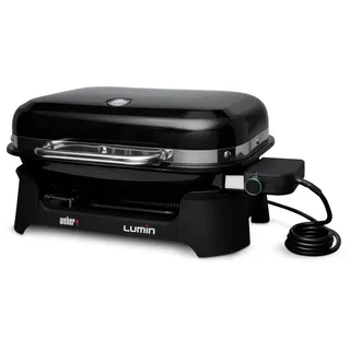 Weber Lumin Elektrogrill/Anbraten, Räuchern, Dämpfen, Kochen und Warmhalten, Bis zu 315 °C, Porzellanemaillierte Gusseisenroste, 33 x 49 cm Grillfläche, Schwarz (92010979)