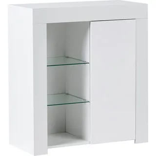 BELIANI Sideboard Weiß MDF Glas mit LED Beleuchtung Modernes Design Minimalistischer Stil Stauraum Aufbewahrung für Wohnzimmer Schlafzimmer - Weiß, Transparent