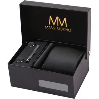Massi Morino Krawatte "Massi Morino Krawatten-Set" mit Einstecktuch, Manschettenknöpfen und Krawattenklammer, schwarz