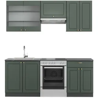 Vicco Küchenzeile Fame-Line 200 cm Grün-Gold Landhaus/Anthrazit