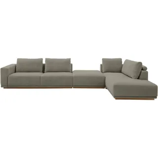 Musterring Wohnlandschaft Anreihsofa mit Armlehne links, Eckteil rechts mit Kissen & Hocker, olive