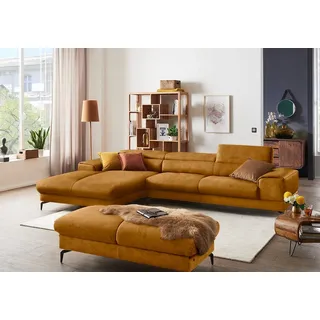 W.Schillig Ecksofa »piedroo, Designsofa mit tollem Sitzkomfort, bequem und elegant, L-Form« Kopfteilverstellung, wahlweise mit Sitztiefenverstellung, Breite 343cm, gelb