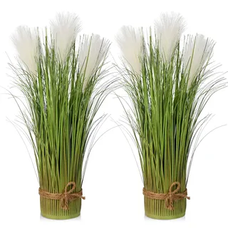 2PCS Künstliche Pflanzen, Künstliches Pampasgras, Künstliche Pflanzen, Künstliches Grünes Zwiebelgras, Dekoratives Künstliches Grün, Freistehend für Zuhause, Büro, Hotel, Party, Hochzeit, Dekoration