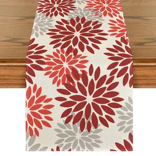 Artoid Mode Blumen Rot Dahlien Herbst Tischläufer, Saisonnal Weihnachten Küche Tisch Dekoration Drinnen Urlaub Party Dekor 40x140 cm