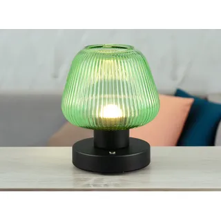 Kabellose kleine LED Akku Tischlampe ohne Strom, dimmbar mit Glasschirm Grün - Grün