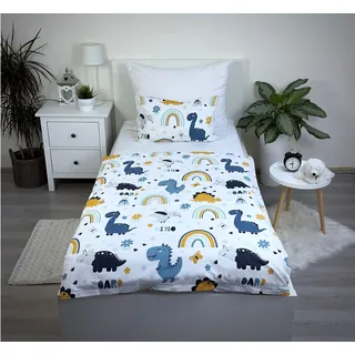 Theonoi Kinderbettwäsche 100x135 Kinder Baby Kleinkind Bettwäsche-Set: Bettbezug 100x 135 cm & 40 x 60 cm Kopfkissenbezug, Wendemotiv Dinosaurier/Dino, 100% Baumwolle Öko Tex Standard