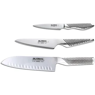 Global Yoshikin Messerset 3-teilig G-80338 (Santoku, kleines Kochmesser, Schälmesser)