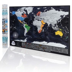 Weltkarte zum Rubbeln mit Flaggen - Rubbelweltkarte Dimensionen 70x50 cm - Rubbelkarte zum Reisen zu verfolgen - Made in Europe